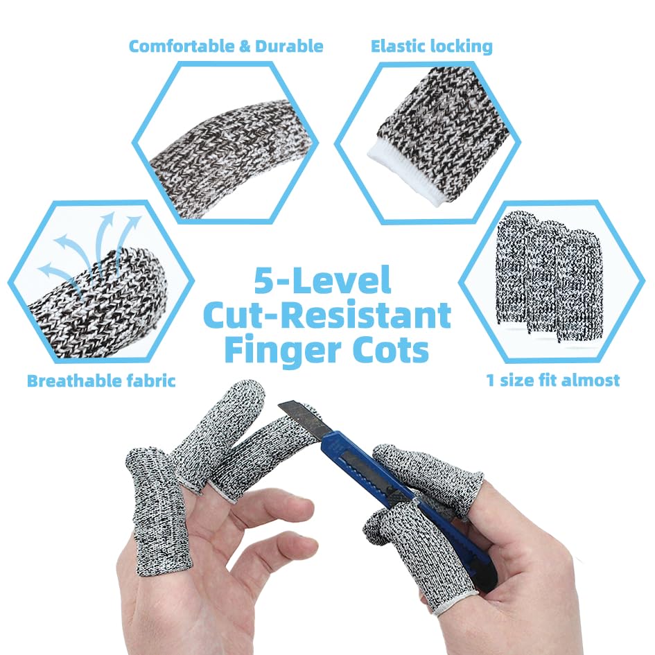 60 pcs Finger Cots Cut Resistant Protector Cut-Resistant Finger Covers, Anti-Cut Fingertips Finger Protection Cots for Peaked Tools DIY Working Building Kitchen Cutter Cooking, Breathable & Reusable - size: 60 Pack
