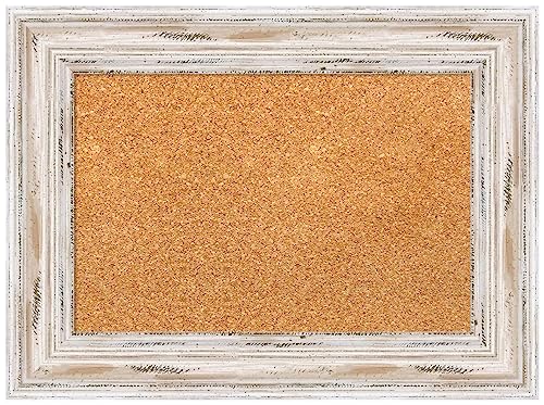 Amanti Art Natural Cork Board for Wall, 17x23 Vision Board with White Frame, Small Corkboard Office Decor for Home Organization, Cottage Corkboard Pinboard to Display Items for Home Organization in - color: Alexandria White Wash, size: 17" x 23"