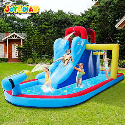 JOYLDIAS Inflatable Bounce House, Water Slide Bouncer Playhouse Castle w/Splash Pool, Climbing Wall, Basketball Hoop & Carry Bag, 480W Air Blower for Kids Backyard Indoor Outdoor Use, Free Water Gun - color: 3 in 1