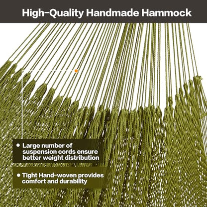 CHULIM Handwoven Mayan Hammock with 10ft Tree Straps, 550lbs Capacity Soft Rope Double Hammock, Portable Outdoor Hammock with Carry Bag for Camping Backyard Beach - Green - color: Green