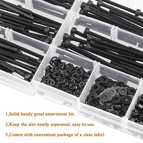 HELIFOUNER 400 Pieces M3 x 30mm /35mm /40mm /45mm /50mm, Hex Socket Head Cap Metric Screws Bolts Washers Nuts Kit, 12.9 Grade Alloy Steel, Fully Threaded, Black - size: M3 x 30/35/40/45/50mm, style: Socket Head