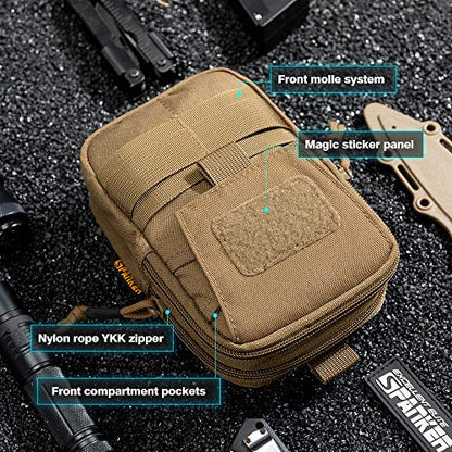 EXCELLENT ELITE SPANKER Tactical Molle EDC Pouch with Cellphone Pouch | Molle admin pouch,molle utility pouch,tool pouch,Organizer Nylon Belt Waist Bag - color: Coyote Brown