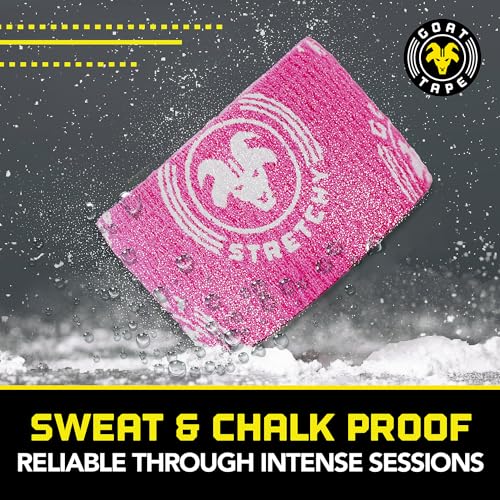 Goat Tape Super Stretchy Thumb Tape - Weightlifting Hook Grip Tape & WOD Tape for Cross Training, Gym Workout Tape, Athletic Finger Wrap - Flexes with Every Move - 15 Feet per Roll (Pink 4-Pack) - color: Pink 4-pack
