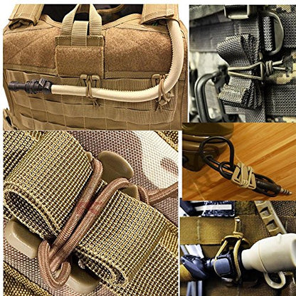 Jadedragon Multipurpose Tactical 360 Rotation D-Ring Clips/Locking Carabiner/Hydration Tube Clips/Elastic String Strap Management Tool for MOLLE Webbing Attachment Backpacks - color: K-Tan