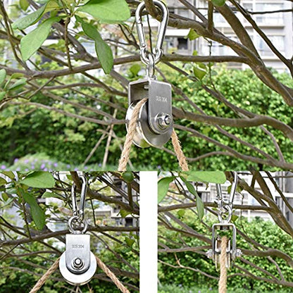 Cable Pulley + Carabiner Duplex Bearing 360 Degree Rotation Loading 1760lb/800Kg for Pulley System DIY Attachment Lifting Blocks,hoists,Ladder Lift,DIY Home Projects, Clothesline, Shop Lifts - size: 137mm+Carabiner