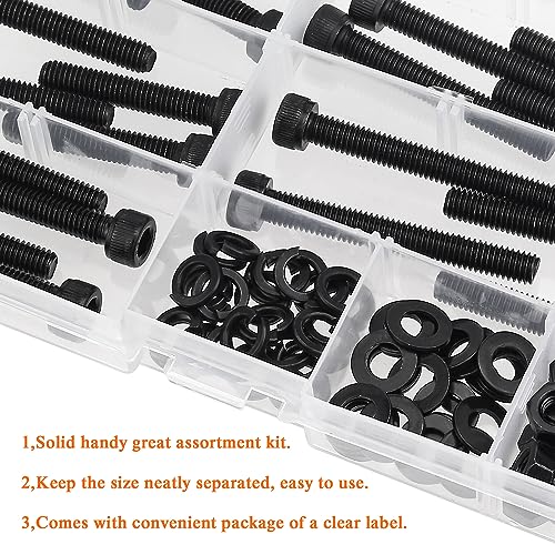 HELIFOUNER 80 Pieces M6 x 30mm /35mm /40mm /45mm /50mm, Hex Socket Head Cap Metric Screws Bolts Washers Nuts Kit, 12.9 Grade Alloy Steel, Fully Threaded, Black - size: M6 x 30/35/40/45/50mm, style: Socket Head