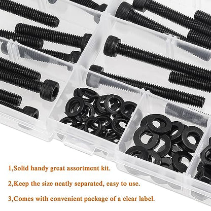HELIFOUNER 80 Pieces M6 x 30mm /35mm /40mm /45mm /50mm, Hex Socket Head Cap Metric Screws Bolts Washers Nuts Kit, 12.9 Grade Alloy Steel, Fully Threaded, Black - size: M6 x 30/35/40/45/50mm, style: Socket Head