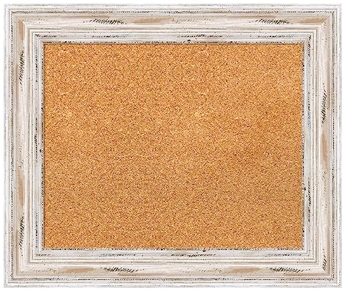 Amanti Art Natural Cork Board for Wall, 21x25 Vision Board with White Frame, Small Corkboard Office Decor for Home Organization, Cottage Corkboard Pinboard to Display Items for Home Organization in - color: Alexandria White Wash, size: 21" x 25"