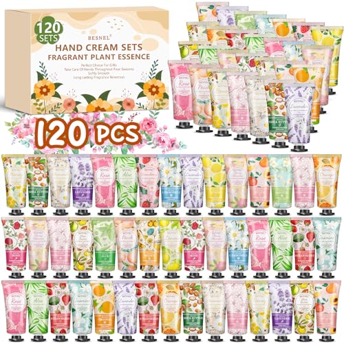 BESNEL 120 Pack Hand Cream Gift Set For Women, Teacher Appreciation Gifts, Mini Hand Lotion Travel Size in Bulk for Dry Cracked Hands, Graduation Gifts, Birthday Gift, Bridesmaid Gift,Party Favors - size: 0.01 Fl Oz (Pack of 120)