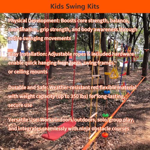 Heavy Duty Plastic Swing Seat for Kids and Adults Backyard 350lbs | Swing Set with Adjustable Rope, Ninja Course Accessory for Indoor Outdoor Playground Toys CPSC Approval - size: Swing