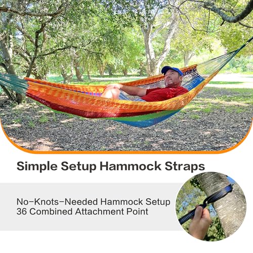 CHULIM Handwoven Mayan Hammock with 10ft Tree Straps, 550lbs Capacity Soft Rope Double Hammock, Portable Outdoor Hammock with Carry Bag for Camping Backyard Beach - Natrual White - color: Natrual White