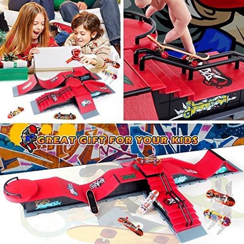 Finger Skateboard Ramps Set, 6 in 1 Fingerboard Skatepark Deck for Training Skate Park Kit with 6 Skateboards, 6 Fingerboard Ramps & Display Holder, Mini Finger Accessories Set Girls Boys Gifts