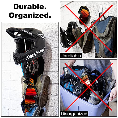 Garage Sports Equipment Organizer MADE IN USA | Multipurpose Equipment Home Storage | Vertical Drying Helmet Rack | Wall Mounted Organization Hanger | for Bike, Motorcycle, Ski, Snowboard, Camping Gear