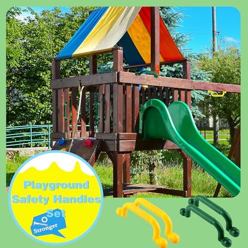 4 Pack Kids Playground Safety Handles Plastic Swingset Handle Grab Handles Swing Set Accessories for Child Treehouse Playset Climbing Frame, 2 Colors (Color Set 1)