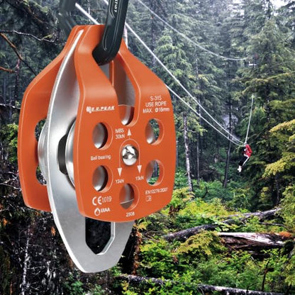 SEPEAK CE&UIAA 30kN Large Rescue Climbing Pulley Double Sheave with Swing Plate Climbing&Rock Lifting,Orange - color: Orange