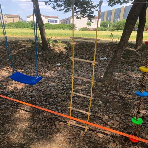 Wooden Rope Ladder for Kids Backyard, Climbing Ladder 350lb | Hardwood Rungs with Durable Weatherproof Rope for Ninja Course, Treehouse, Indoor Outdoor Playground Equipment CPSC Approval - size: Rope Ladder