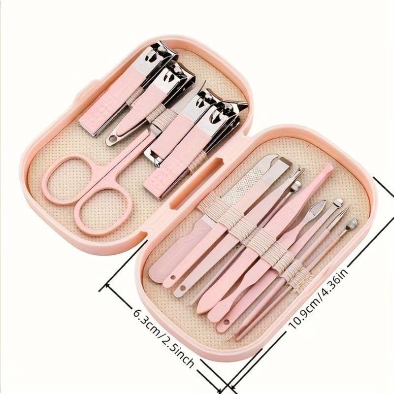 Nail Kit Clippers Pedicure Tools for Feet-Professional Travel Nail Kit 14pcs Grooming Kit Portable Case - color: Pink