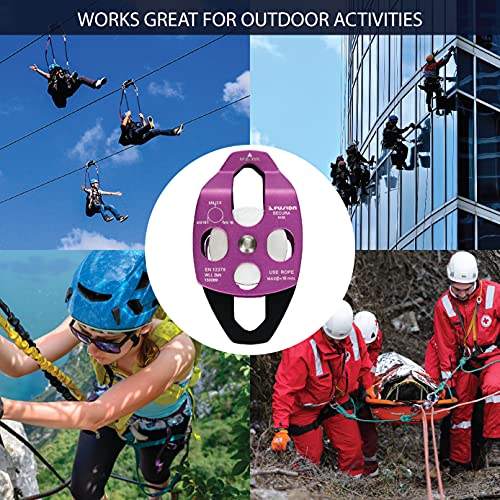 Fusion Climb Lightweight and Durable Aero Space Aluminum Alloy Double Pulley Swing Plate 32kN for Progress Capture System Rigging Hauling Rescue Arborist Tree Climbing - color: Purple