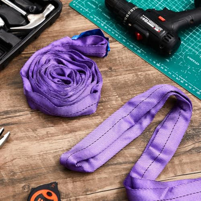 Fabbay 4 Pcs 4 Feet Heavy Duty Polyester Endless Loop Round Lift Slings Lifting Straps for Hoist Towing Moving Furniture Rigging Equipment, 2600 LB Vertical 2100 LB Choker 5200 LBs Basket(Purple) - color: Purple, size: 4 Feet
