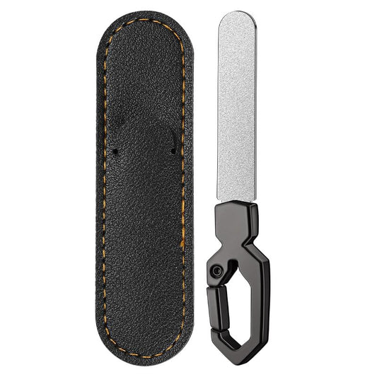 5-Pack Folding Stainless Steel Nail Files with Carabiner, Double-Sided Diamond Manicure Pedicure Files, Portable Metal Nail File with PU Cover for Home Travel Outdoor EDC - color: Gunmetal Set