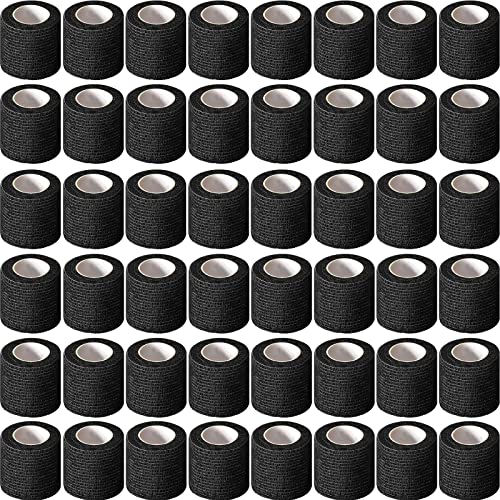 Treela 64 Pack 2" x 5 Yards Self Adhesive Cohesive Bandage Wraps, Elastic Breathable Athletic Tape, Flexible Self Adherent Bandage Rolls for Wrist, Ankle, Fingers, Sports & Pets (Black) - color: Black, size: 2 Inch X 5 Yard