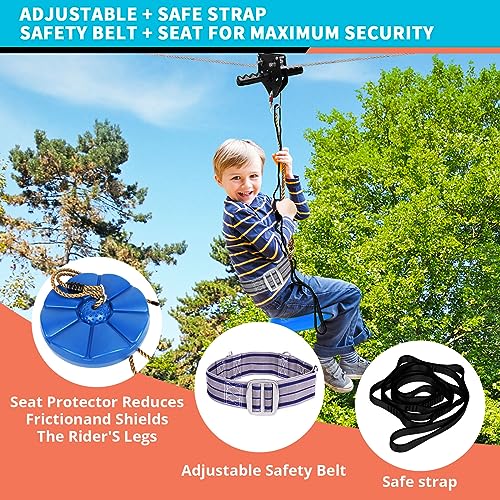 Zip Line Kit for Kids Adults : 100FT Up to 380Lbs - Quick Tighten Zipline for Backyard Outdoor with 100% Rust Proof Removable Trolley Seat Spring Brake - size: 100ft