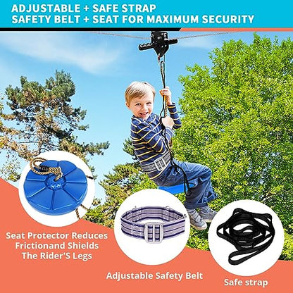 Zip Line Kit for Kids Adults : 100FT Up to 380Lbs - Quick Tighten Zipline for Backyard Outdoor with 100% Rust Proof Removable Trolley Seat Spring Brake - size: 100ft