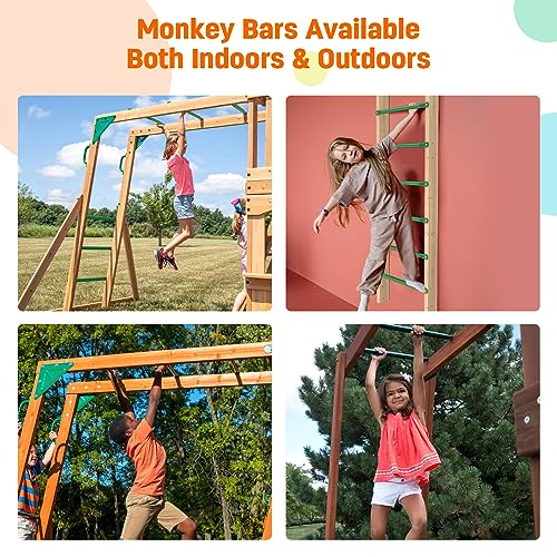 21 Inch Monkey Bars Playground Ladder Rungs for Backyard (12 Pcs, Green) | Indoor Outdoor Metal Monkey Bars Kit - color: Green