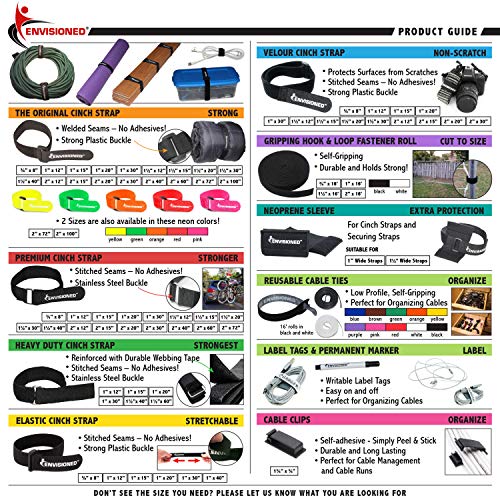 Premium Cinch Straps with Stainless Steel Metal Ring (Buckle), Reusable Durable Hook and Loop, Multipurpose Securing Straps 6 Pack - 1.5" x 20" - size: 1.5" x 20"