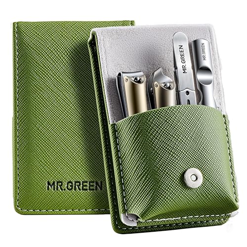 MR.GREEN 4Pcs Nail Clipper Set, German Stainless Steel Nail Clippers with Nail File and Tweezers, Professional Nail Cutter Portable Nail Care Kit with Leather Case for Men & Women