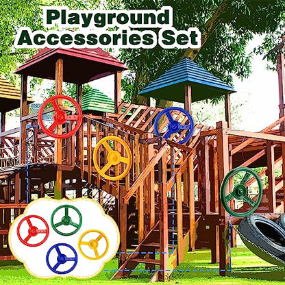 2 Pack Steering Wheel Playset Plastic Pirate Ships Wheel with Mounting Tools for Kids Playground Outdoor Gym (Red, Purple) - color: Red, Purple