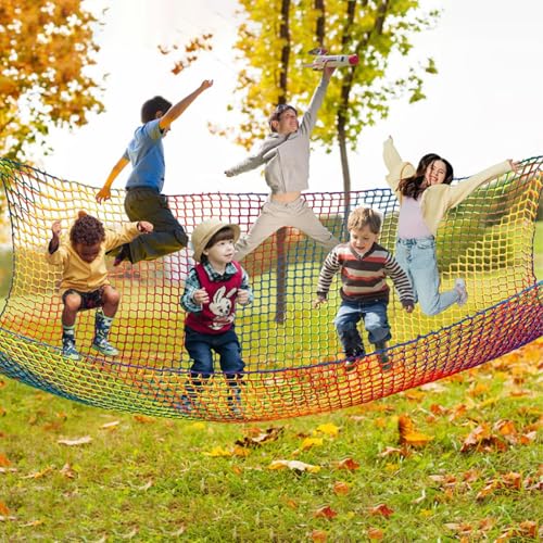 Climbing Cargo Net for Kids - Double Layers Heavy Duty Playground Safety Net, Outdoor Climbing Net for Treehouse Accessories, Backyard, Jungle Obstacle Training & Adventure(9.8x19.6ft),Multicolor - color: Multicolor, size: 9.8 x 19.6 ft