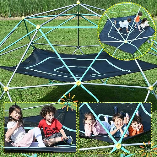 Merax 13FT Climbing Dome with Hammock, Outdoor Geometric Dome Climber | Playground Climber for Kids 3-10 Supporting 1000 lbs, Easy Assembly Play Center Jungle Gym - style: 13FT Green & Silver