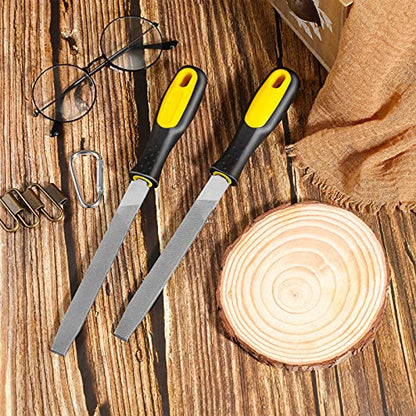 Zhehao 2 Pieces 6 Inch Flat File Metal Axe Sharpener File Steel Handle Rectangular Mill Hand Single Cut Hardened with Handle for Metal Axe Sharpening Extended Use
