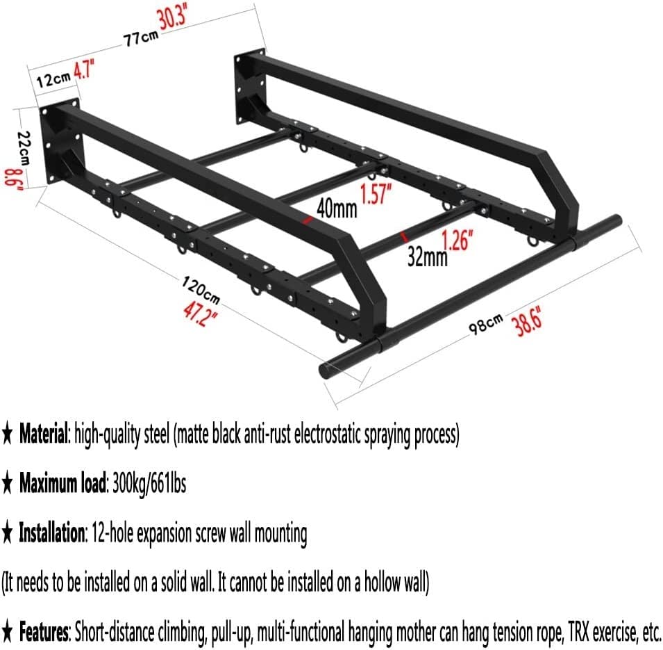 Wall Mounted Pull Up Bar, Home Gym Multifunctional Strength Training Fitness Equipment, Heavy Duty Ceiling Climbing Frame, Load 660 LBS
