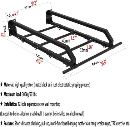 Wall Mounted Pull Up Bar, Home Gym Multifunctional Strength Training Fitness Equipment, Heavy Duty Ceiling Climbing Frame, Load 660 LBS