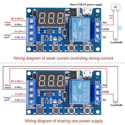 [2 Pack] DC 6-30V Timer Relay Programmable Delay Relay Module Cycle Timer with LED Display / 5V Micro USB, Smart Home Controller