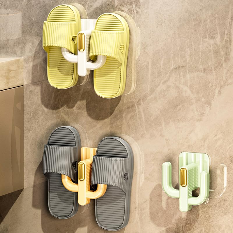 4 Pack Wall Mounted Shoe Rack - Premium Hanging Shoe Organizer Shelf with Sticky Hanging Mounts, Door Shoe Hangers with Hooks for Slippers Storage, White