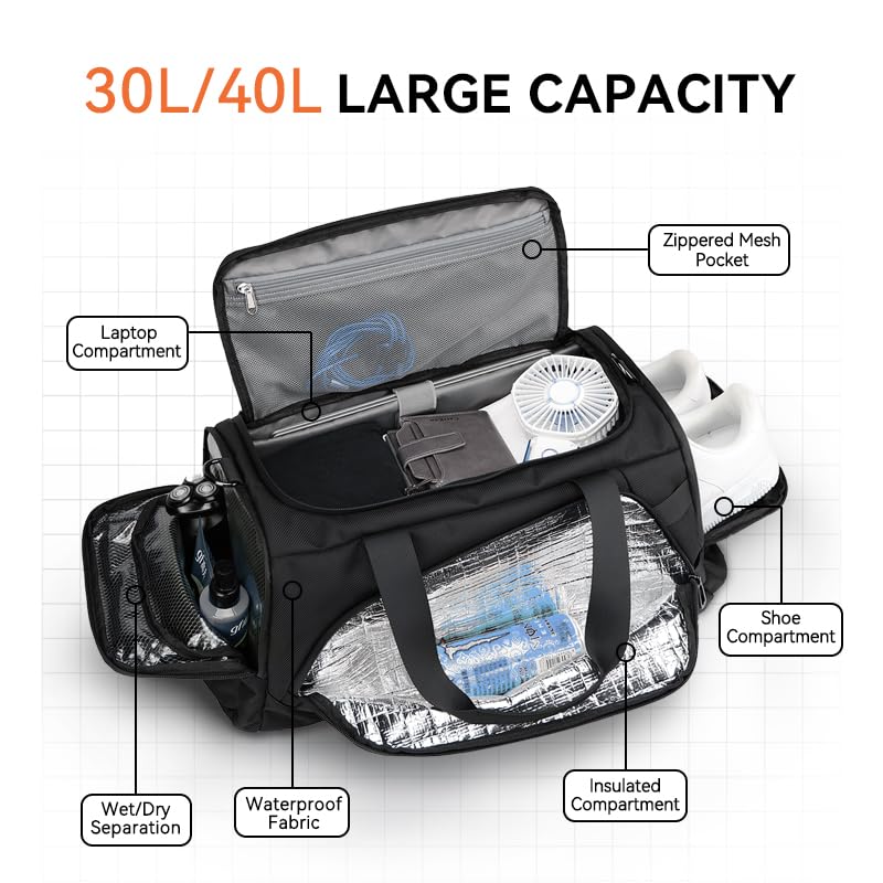 reeyee 30L Cordura 3-Way Convertible Duffle Backpack, Heavy-Duty Waterproof Sports Gym Bag with Shoe Compartment, 3-in-1 Travel Carry-on (Backpack/Duffle/Shoulder Bag) for Business, Sports & Outdoors