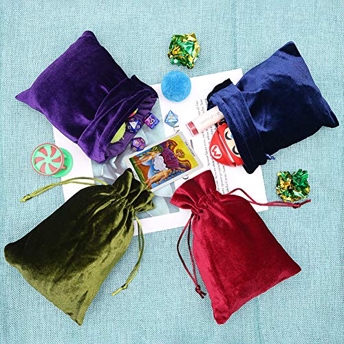 HRX Package Soft Velvet Gift Bags, 5.1x7.8 inch Velvet Drawstring Pouches for Tarot Rune Jewelry Crystal 4 Pack - color: Red, Moss Green, Navy Blue, Purple
