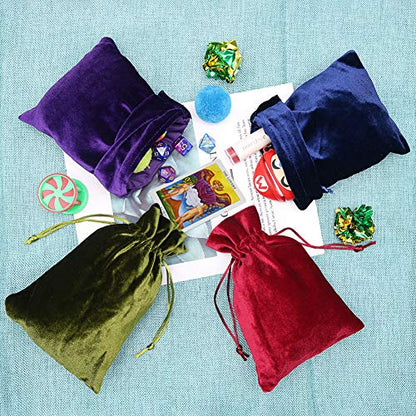 HRX Package Soft Velvet Gift Bags, 5.1x7.8 inch Velvet Drawstring Pouches for Tarot Rune Jewelry Crystal 4 Pack - color: Red, Moss Green, Navy Blue, Purple