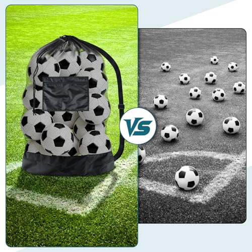 BROTOU Extra Large Soccer Ball Net Bag, 40" x 30" Drawstring Mesh Ball Bag with Zipper Pocket, Sports Equipment Bag for Gym, Cloth, Beach, Swimming Gears - color: Black-5pcs-Durable Upgraded