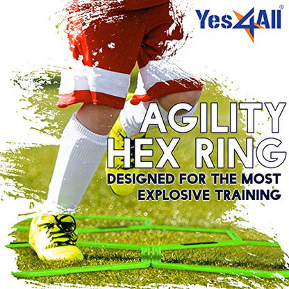 Yes4All Hex Agility Rings/Speed Rings with Carrying Bag – Hexagon Rings, Agility Hurdles for Agility Footwork Training - color: D. Neon Green - 12 Rings