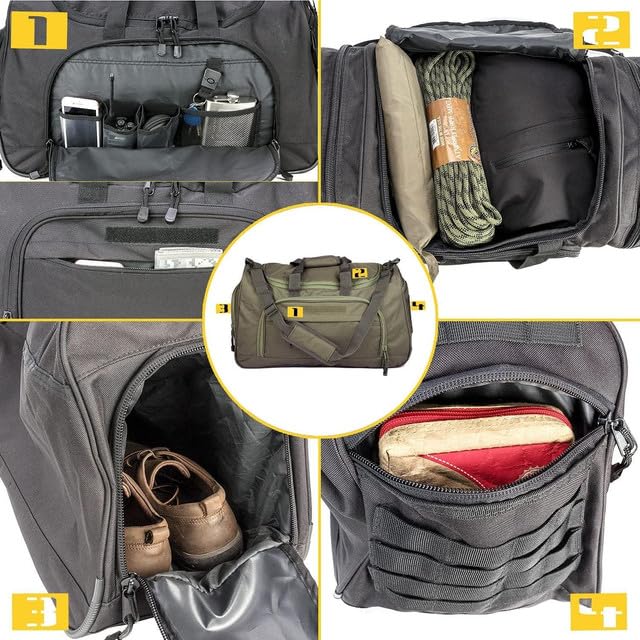 Gym Bag for Women & Men Tactical Duffle Military Weekender Travel Work Out Bags Lightweight Waterproof Sports Tote Shoe Pocket - color: Green