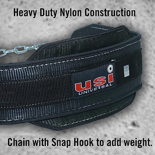 USI UNIVERSAL Dip Belt, DPL Dip Belts With Chain & Snap Hook, Padded Nylon & Metal Construction, Contoured Shape To Fit Around Waist, Weight Capacity (Dips) 60kg, 6" Padding