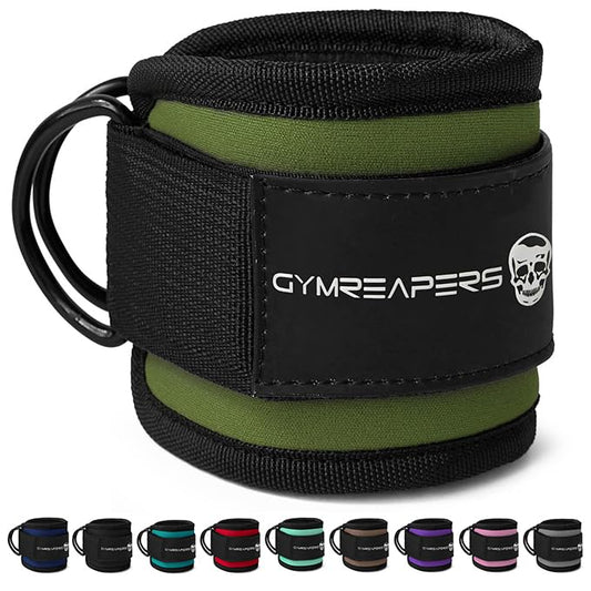 Gymreapers Ankle Straps For Cable Machine Kickbacks, Glute Workouts, Lower Body Exercises - Adjustable Leg Straps with Neoprene Padding - color: Ranger Green, size: Single