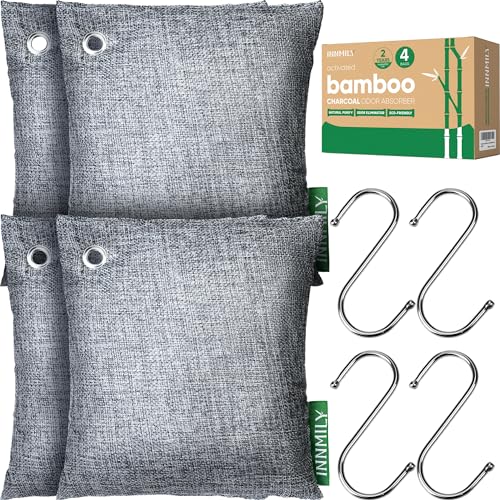 Activated Charcoal Odor Absorber, Odor Eliminator for Strong Odor,Large 4P | Nature Bamboo Charcoal Air Purifying Bags for Home, Car, Closet, Basement, Pet,Sneaker Deodorizer,Smoke Deodorizer Eliminator - style: 4 x 500g Large