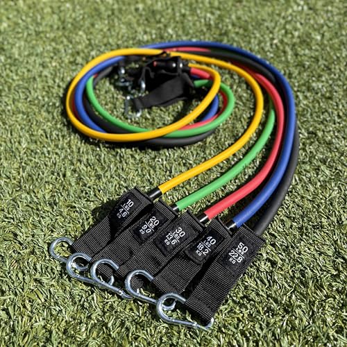 Premium Long Tube Resistance Bands with Handles, Set of 5 Strengths with Carrying Bag, for Men and Women, Strength Training Home Gym Workout Equipment