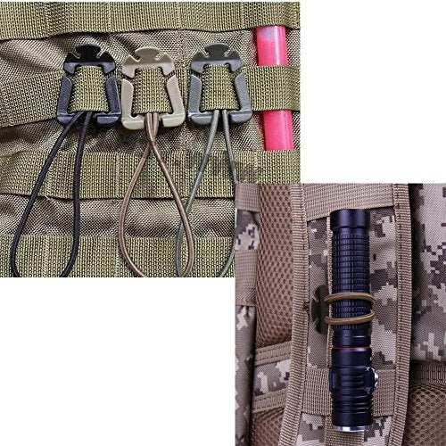 Jadedragon Multipurpose Tactical 360 Rotation D-Ring Clips/Locking Carabiner/Hydration Tube Clips/Elastic String Strap Management Tool for MOLLE Webbing Attachment Backpacks - color: K-Tan