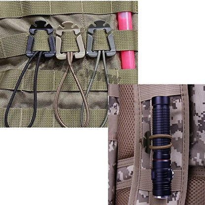 Jadedragon Multipurpose Tactical 360 Rotation D-Ring Clips/Locking Carabiner/Hydration Tube Clips/Elastic String Strap Management Tool for MOLLE Webbing Attachment Backpacks - color: K-Green
